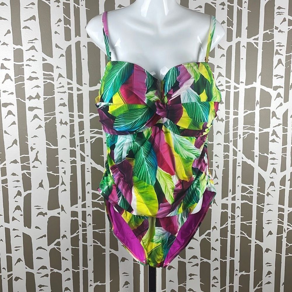 La Blanca Colorful Palm Leaf Print One Piece Swimsuit sz 20W